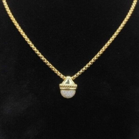 David Yurman 18k Gold Half Pave Diamond Pendant Necklace...